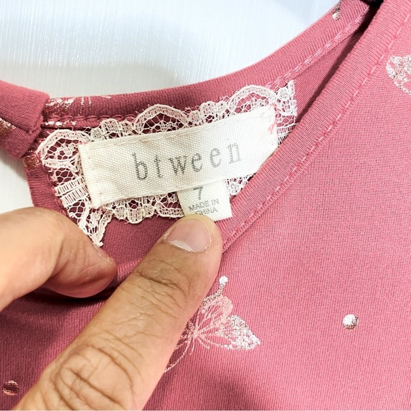 btween Rust Color and Rose Gold Butterfly Print Girls Dress size 7 - Picture 5 of 7